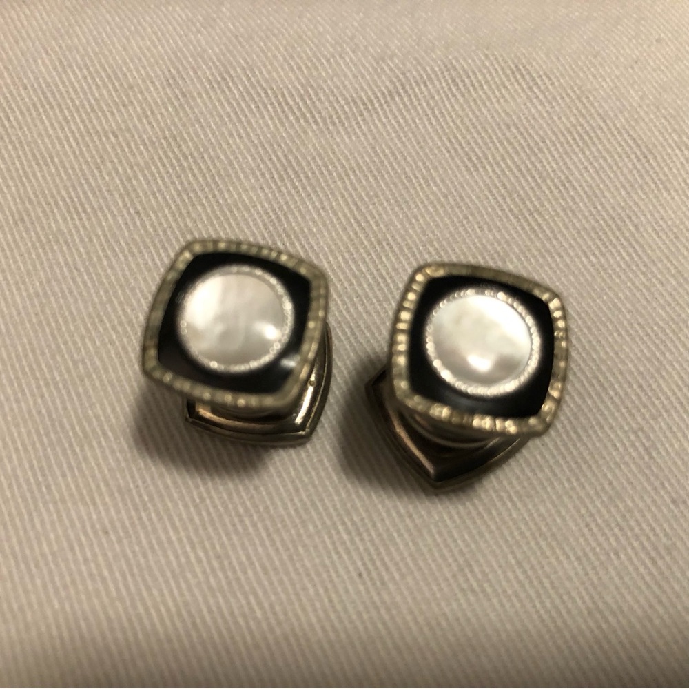 Antique Vintage Art Deco Snap Link Mother of Pearl Cufflinks 1 cm square